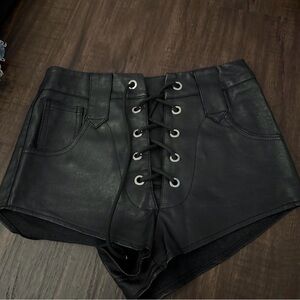 Lioness Black Lace-Up High Waist Shorts